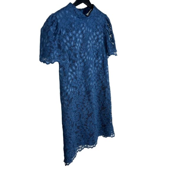 Eliza J Blue Floral Lace Short Sleeve Swing Silhouette Knee Length Dress 12 - Picture 2 of 8